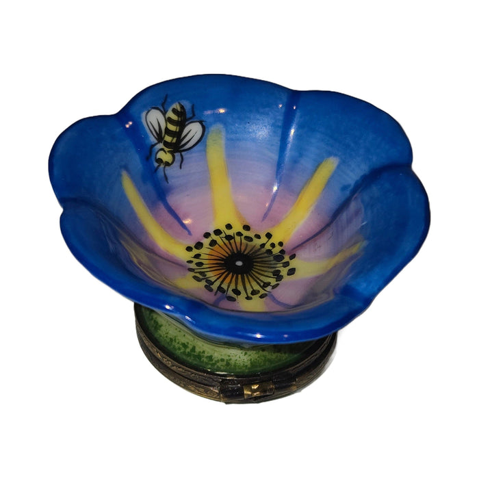 Large Open Blue Flower Limoges Box with Bee
