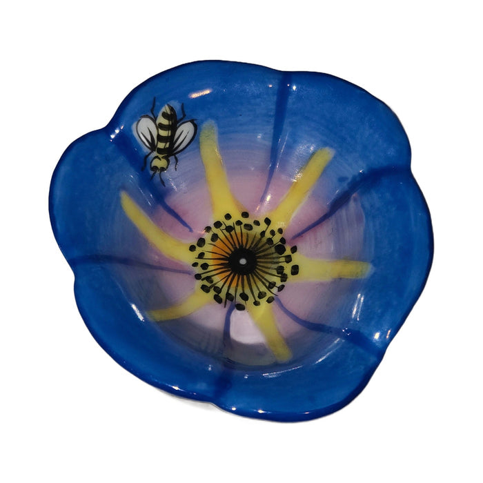 Large Open Blue Flower Limoges Box with Bee