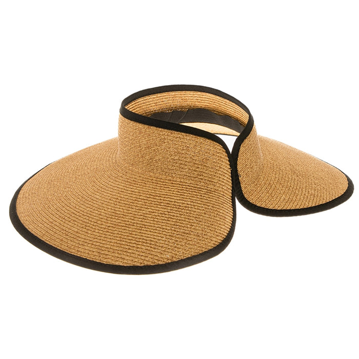 Large Roll Up Sun Visor with Contrast Trim - Boardwalk Hats Visor Cap Boardwalk Style Hats DA1710-NTBK Natural/Black
