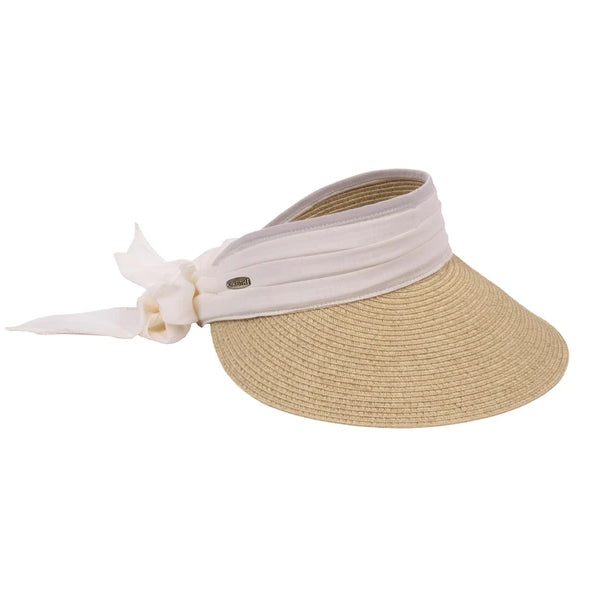 Large Sun Visor with Chiffon Sash and Long Bow - Karen Keith Hats Visor Cap Great hats by Karen Keith BT90-E Natural/White