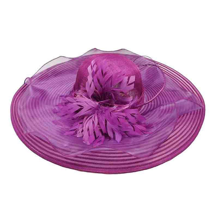 Layered Brim Kentucky Derby Hat with Large Feather Accent Dress Hat Something Special Hat sw2826mg Magenta