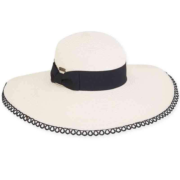 Liliana Lace Trim Summer Floppy Hat - Sun 'N' Sand Hats Wide Brim Sun Hat Sun N Sand Hats hh2108iv Ivory M/L (58 cm)