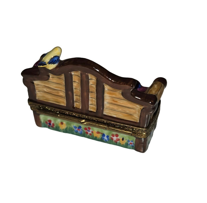 Lutyens Garden Bench Limoges Box, Pink Hat with Bird