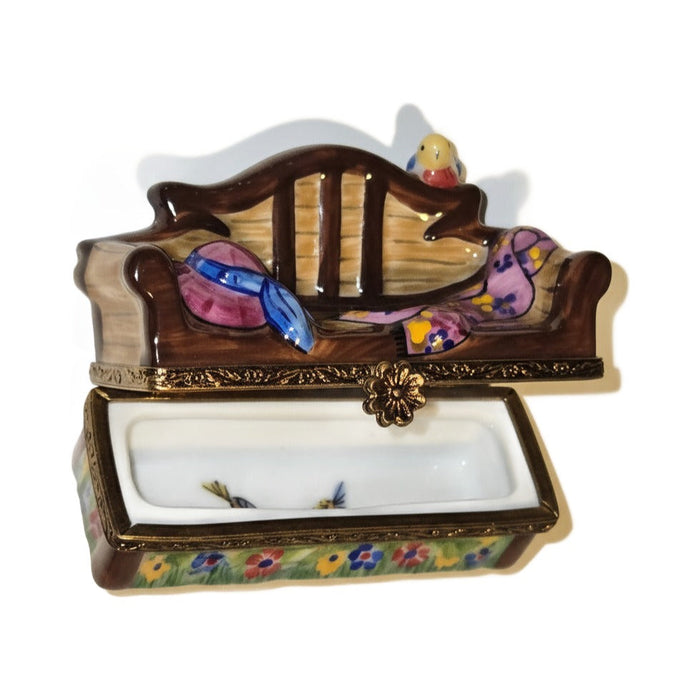 Lutyens Garden Bench Limoges Box, Pink Hat with Bird