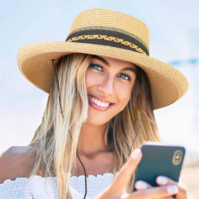 Maslin Straw Gambler Hat with Braided Chin Cord - Sun 'N' Sand Gambler Hat Sun N Sand Hats