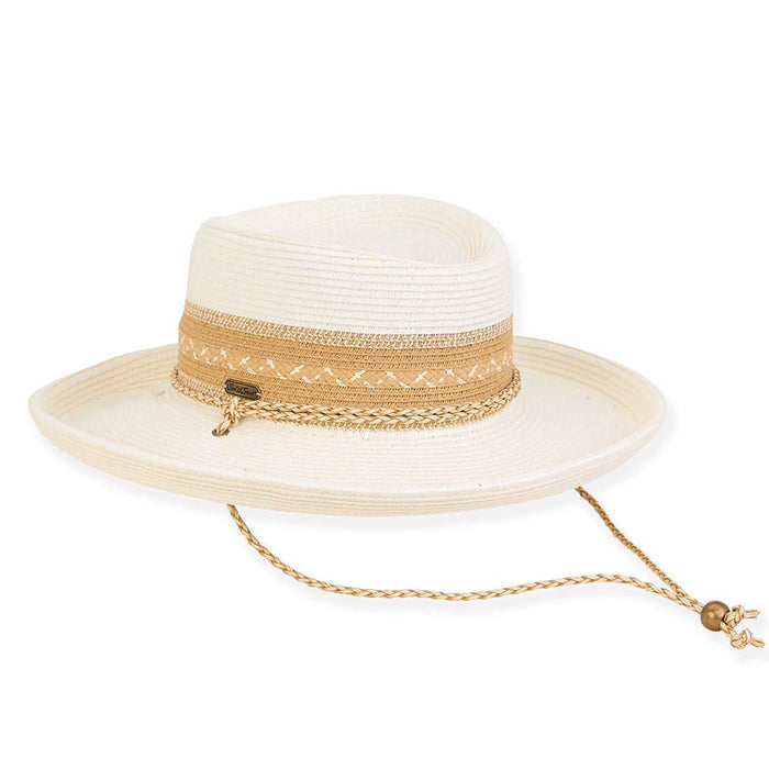 Maslin Straw Gambler Hat with Braided Chin Cord - Sun 'N' Sand Gambler Hat Sun N Sand Hats HH2933A Ivory Medium (57 cm)