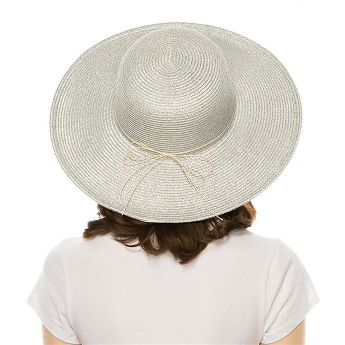 Metallic Shimmer Sun Hat with String of Beads - Boardwalk Style Wide Brim Sun Hat Boardwalk Style Hats