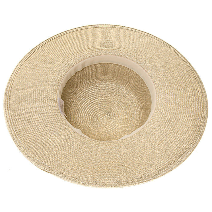 Metallic Shimmer Sun Hat with String of Beads - Boardwalk Style Wide Brim Sun Hat Boardwalk Style Hats