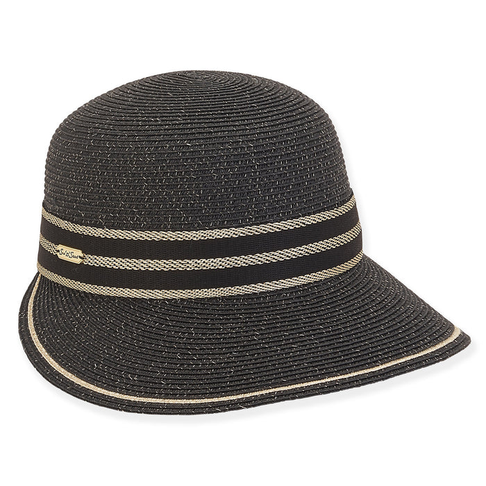 Metallic Straw Cap for Women, UPF50 - Sun 'N' Sand Hats Facesaver Hat Sun N Sand Hats HH2707B Black/Gold M/L (58 cm)
