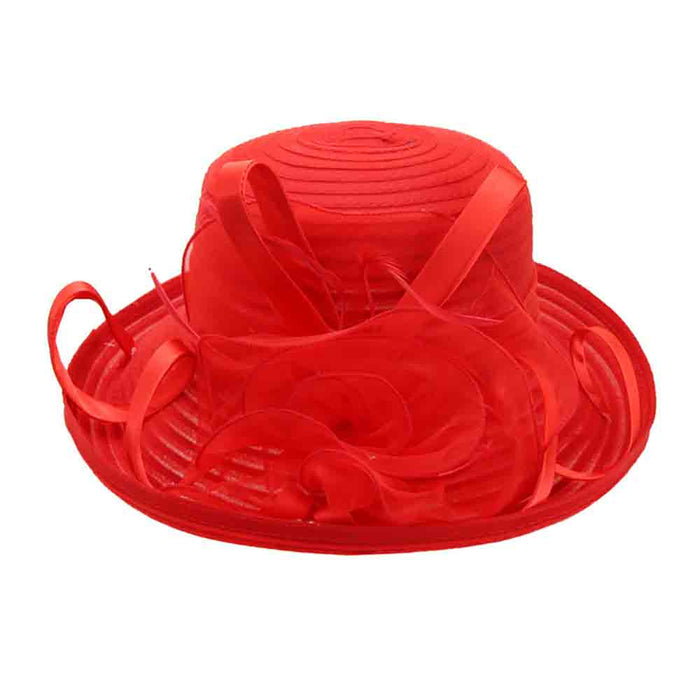 Milan Sheer Ribbon Up Brim Fancy Hat - Sophia Collection Dress Hat Something Special LA HTB1092rd Red