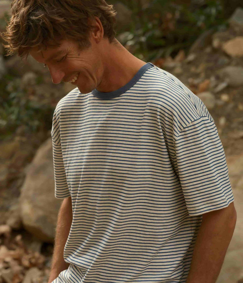 Mollusk Hemp T-Shirt in Natural and Indigo Stripe