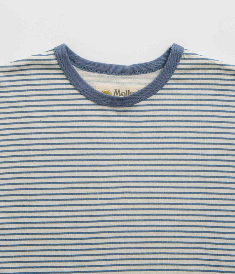 Mollusk Hemp T-Shirt in Natural and Indigo Stripe