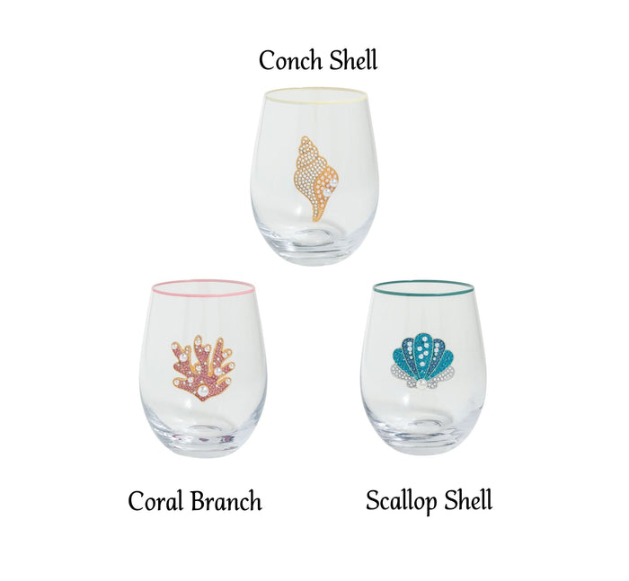 Mud Pie - Stemless Wine Glass - Beaded Sea Shell - Findlay Rowe Designs