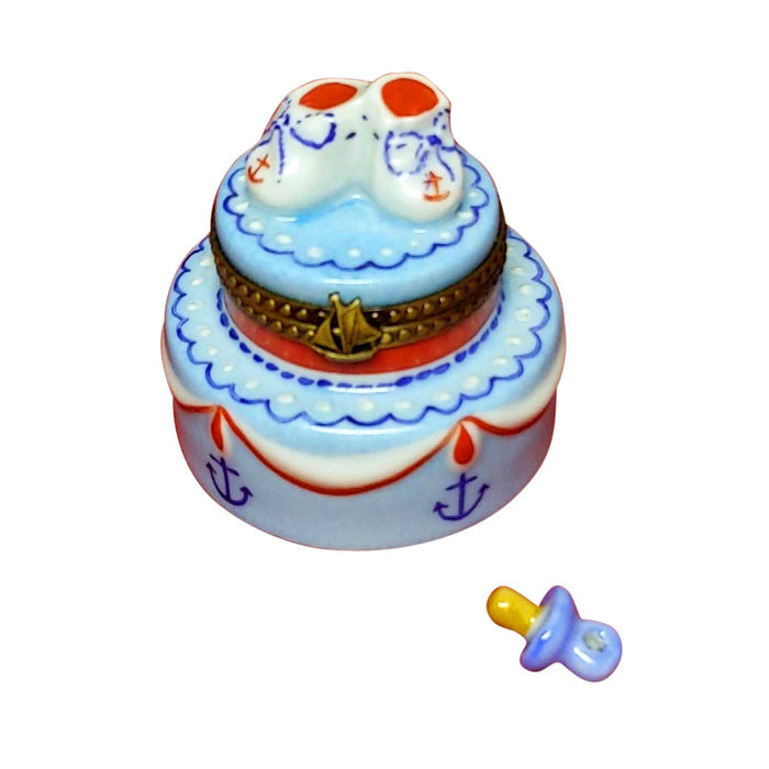 Nautical Cake Limoges Box with Baby Booties