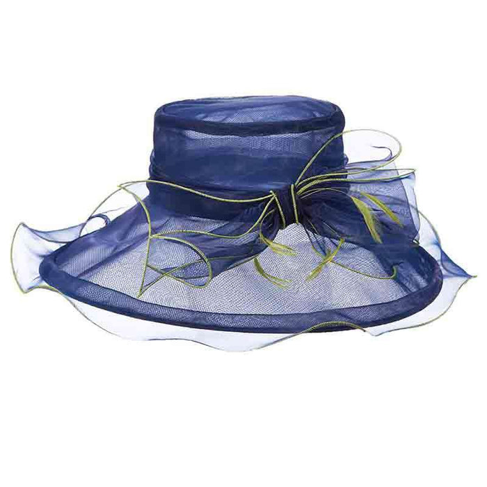 Navy Organza Hat with Yellow Trim - Scala Collezione Dress Hat Scala Hats ld13nv Navy