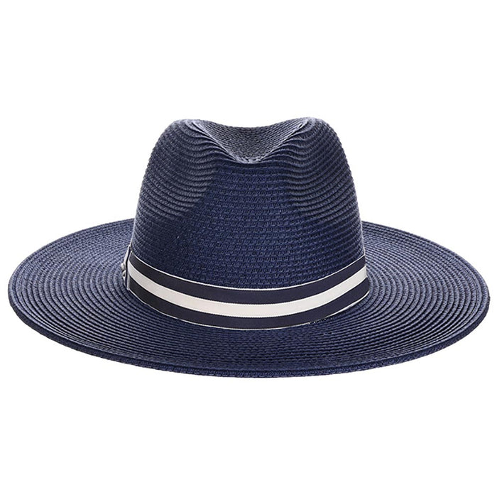 Navy Sun Hat with Stiped Band - Scala Women's Hats Safari Hat Scala Hats