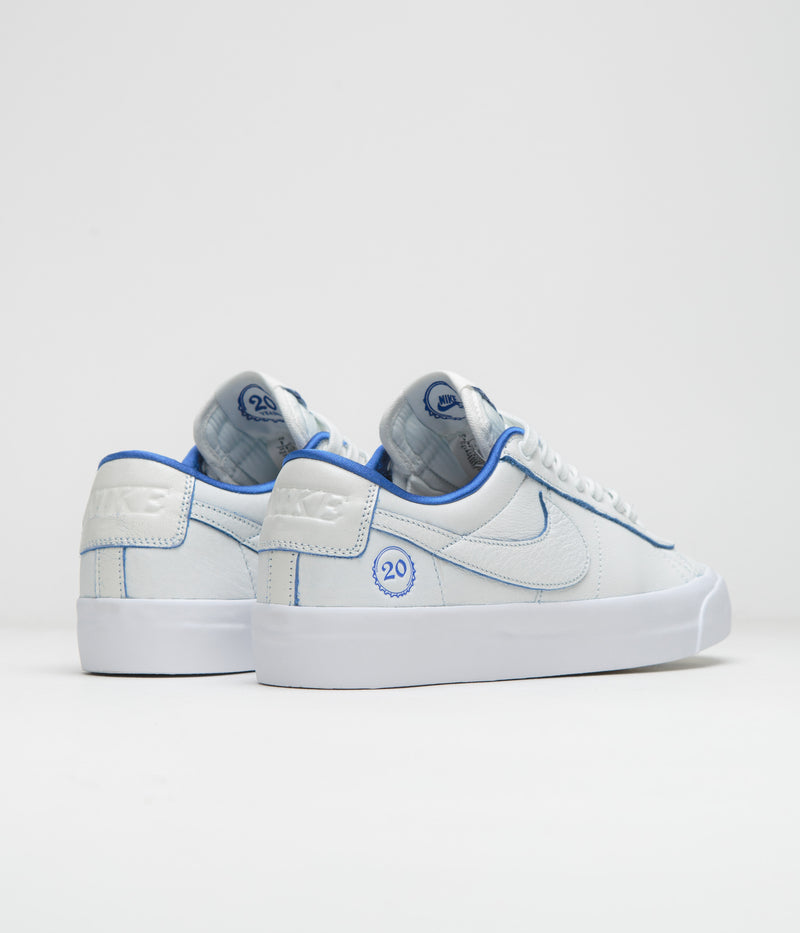 Nike SB Blazer Low Pro GT Premium Shoes in Summit White and Game Royal and Summit White