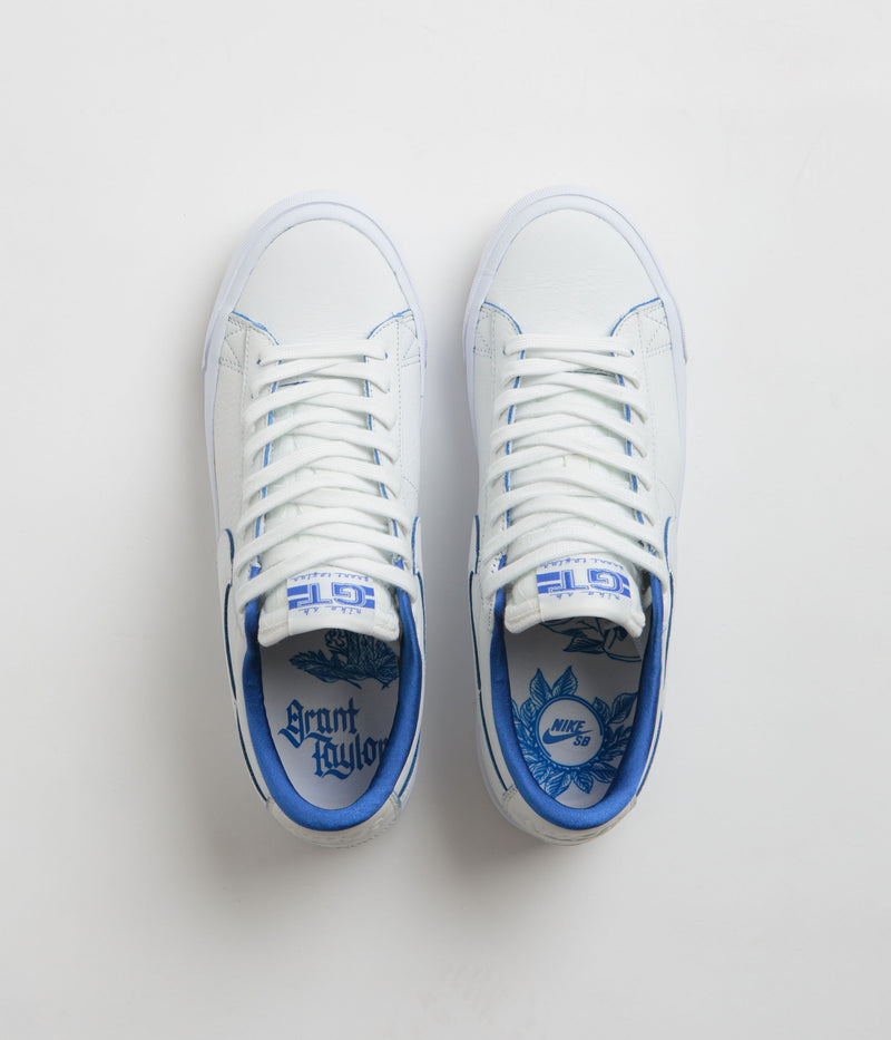 Nike SB Blazer Low Pro GT Premium Shoes in Summit White and Game Royal and Summit White