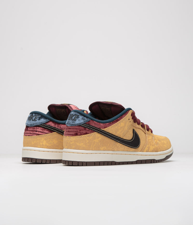 Nike SB Dunk Low Pro ‘City of Cinema’ Shoes in Celestial Gold and Black and Dark Team Red