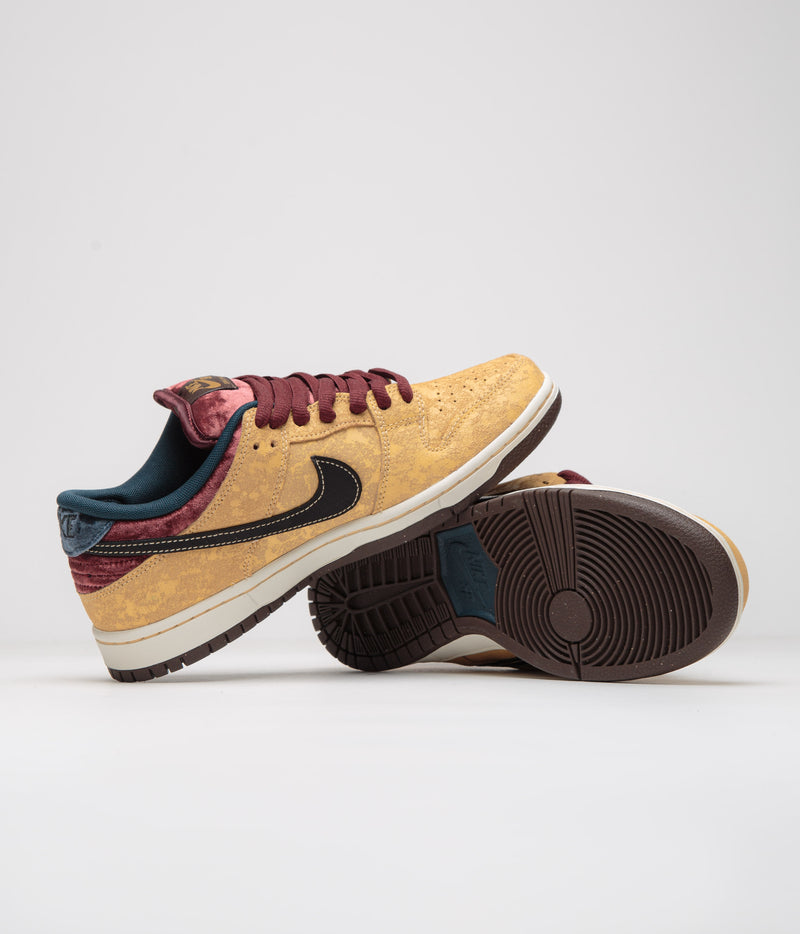 Nike SB Dunk Low Pro ‘City of Cinema’ Shoes in Celestial Gold and Black and Dark Team Red