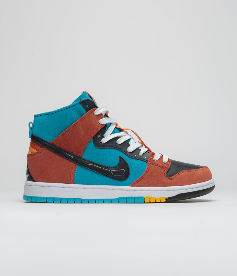 Nike SB x Di'Orr Greenwood Dunk High Decon Shoes in Turquoise Blue and Black and Rugged Orange