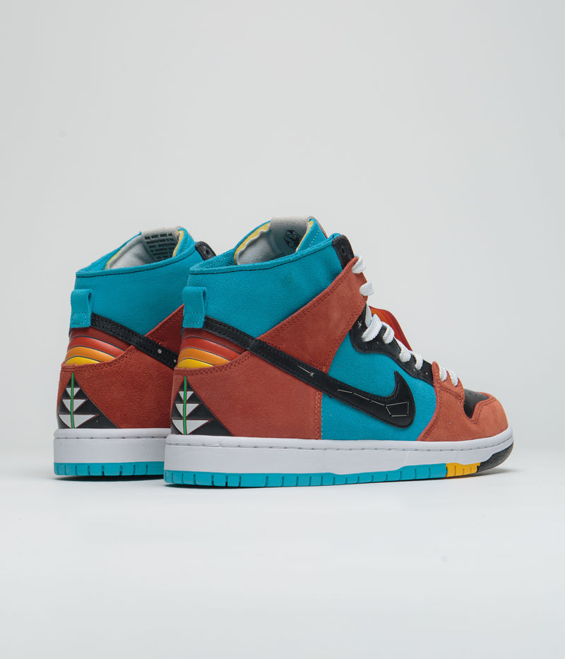 Nike SB x Di'Orr Greenwood Dunk High Decon Shoes in Turquoise Blue and Black and Rugged Orange