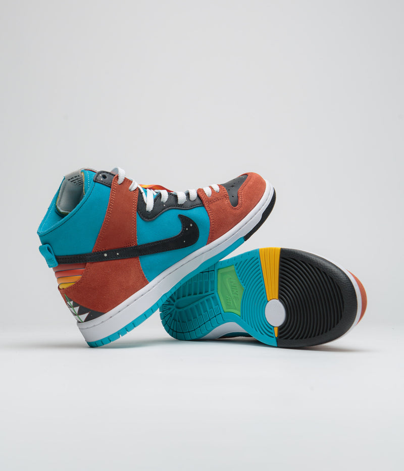Nike SB x Di'Orr Greenwood Dunk High Decon Shoes in Turquoise Blue and Black and Rugged Orange