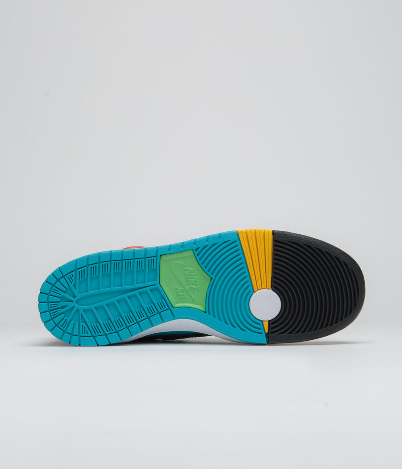 Nike SB x Di'Orr Greenwood Dunk High Decon Shoes in Turquoise Blue and Black and Rugged Orange