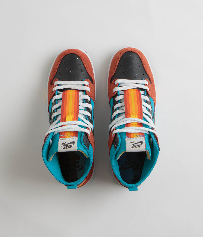 Nike SB x Di'Orr Greenwood Dunk High Decon Shoes in Turquoise Blue and Black and Rugged Orange
