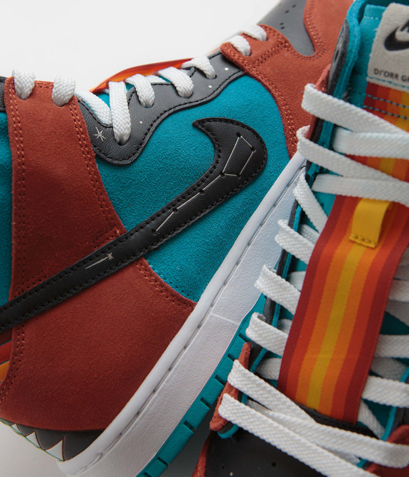 Nike SB x Di'Orr Greenwood Dunk High Decon Shoes in Turquoise Blue and Black and Rugged Orange