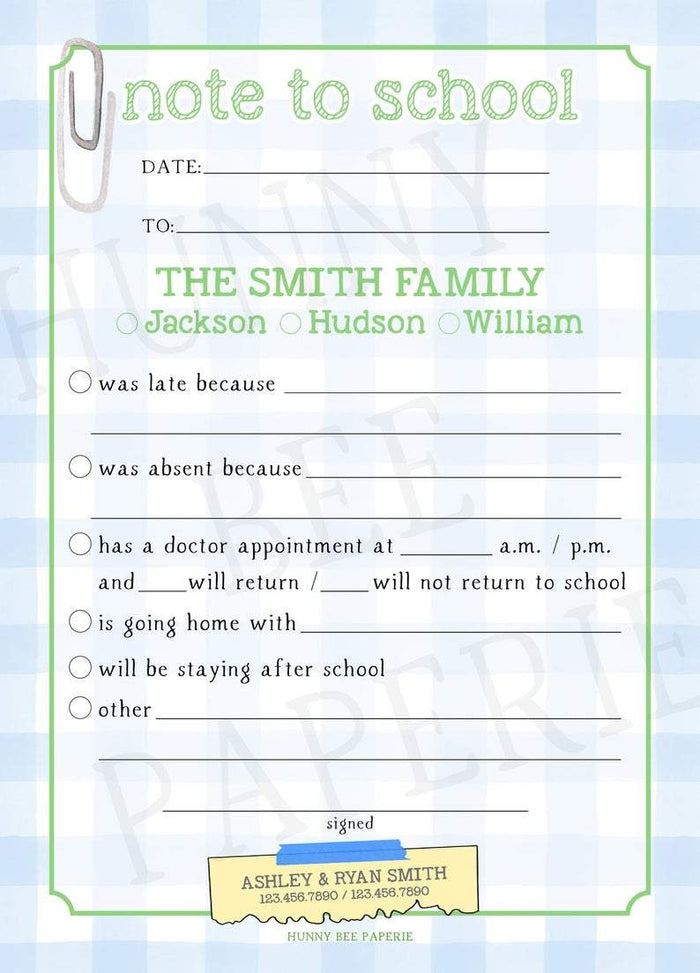 "Note to School" Notepad