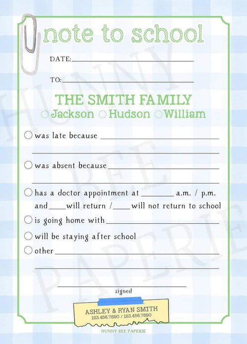 "Note to School" Notepad