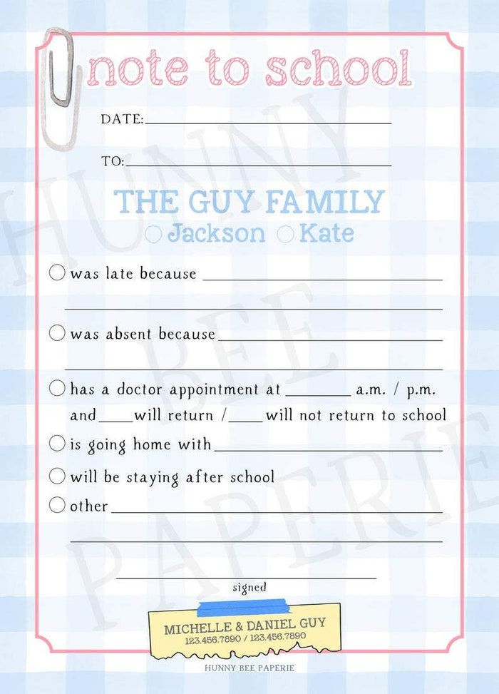 "Note to School" Notepad