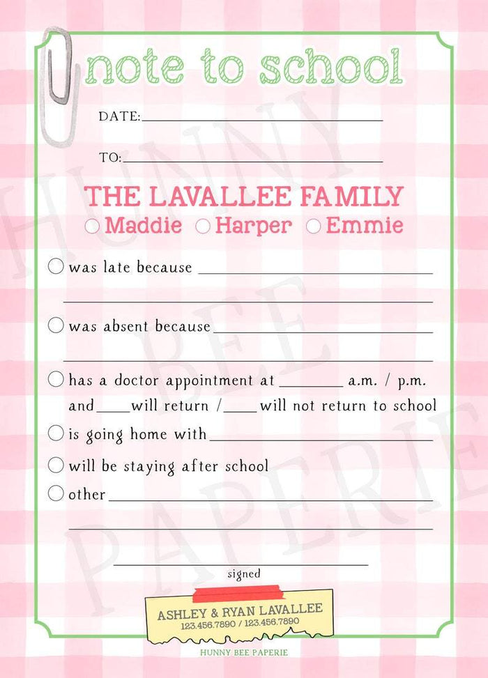 "Note to School" Notepad