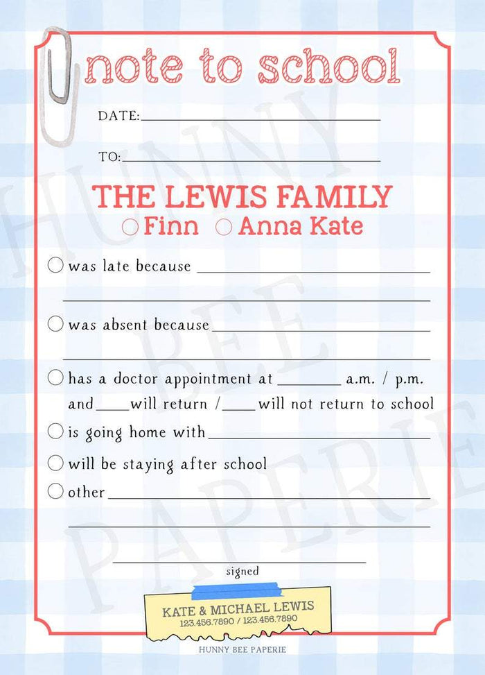 "Note to School" Notepad
