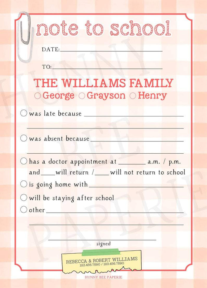 "Note to School" Notepad