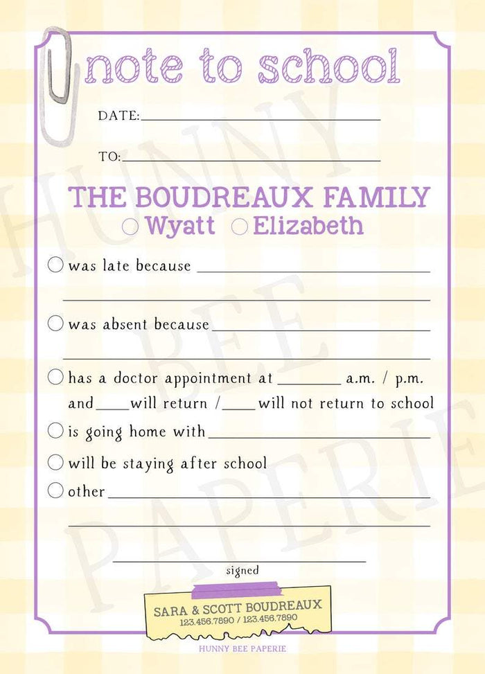 "Note to School" Notepad