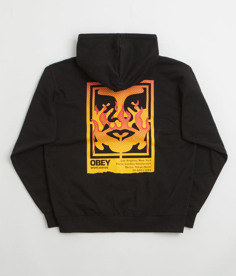 Obey Icon Stencil Flame Hoodie in Black