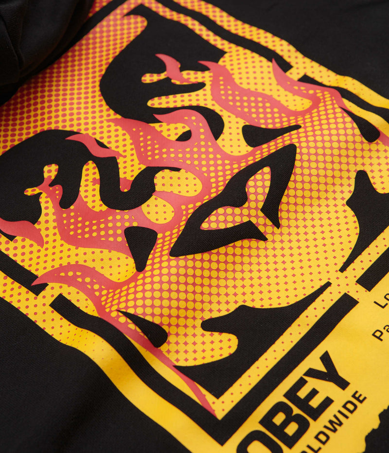 Obey Icon Stencil Flame Hoodie in Black