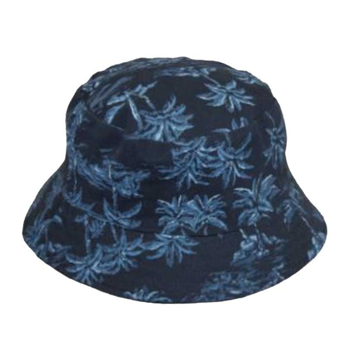 Palm Tree Reversible Cotton Bucket Hat - JSA Bucket Hat Jeanne Simmons Accessories JS6686 Navy Small (22 1/4")