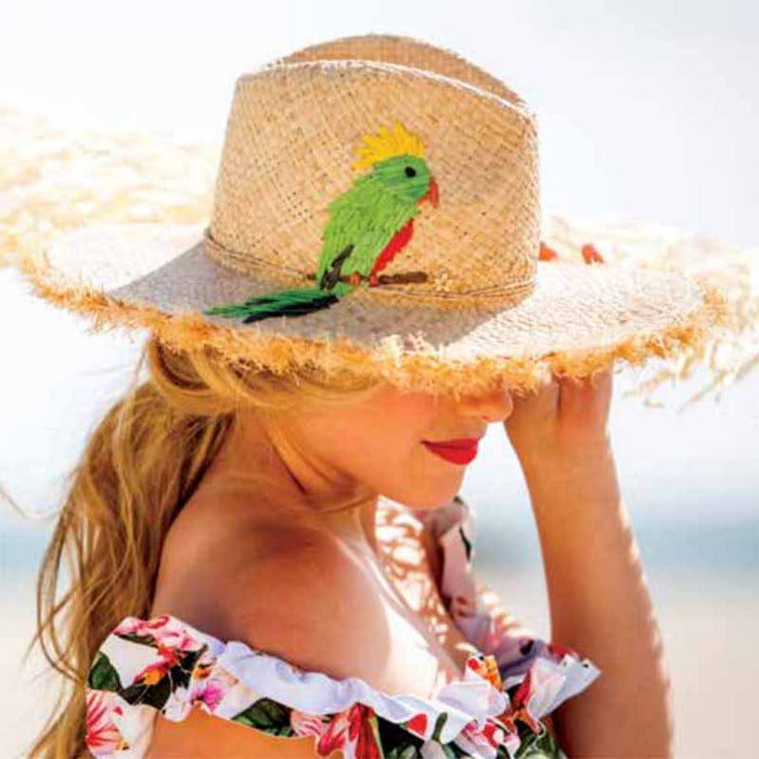 Parakeet Raffia Safari Hat with Frayed Brim - Cappelli Straworld Safari Hat Cappelli Straworld