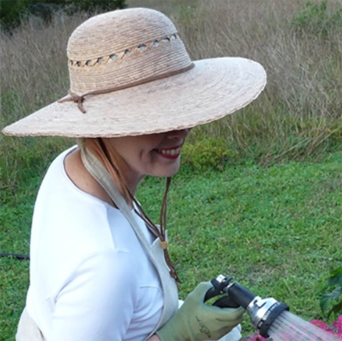 Petite Lattice Vented Burnt Palm Leaf Ranch Hat with Chin Strap - Tula Hats Wide Brim Sun Hat Tula Hats