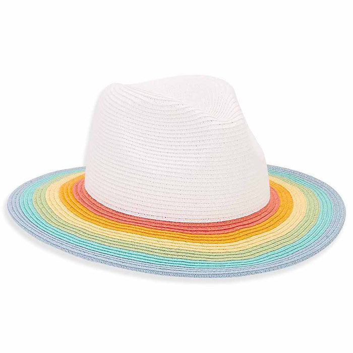 Petite Safari Hat with Rainbow Stripe Brim - Sunny Dayz™ Safari Hat Sun N Sand Hats HK391 White Small (54-55 cm)