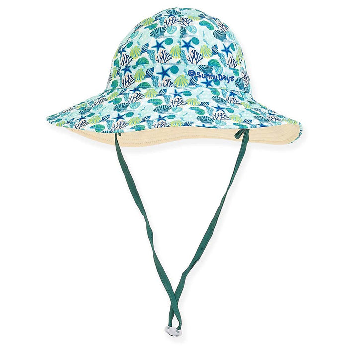 Petite Size Reversible Sea Shells Cotton Sun Hat - Sunny Dayz Hat Bucket Hat Sun N Sand Hats HK411-L Green Small (55 cm)