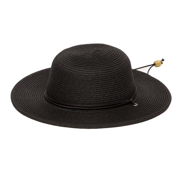 Petite Straw Wide Brim Sun Hat with Chin Cord - San Diego Hat Co Wide Brim Sun Hat San Diego Hat Company PBG1KIDOSBLK Black Small (54 cm)