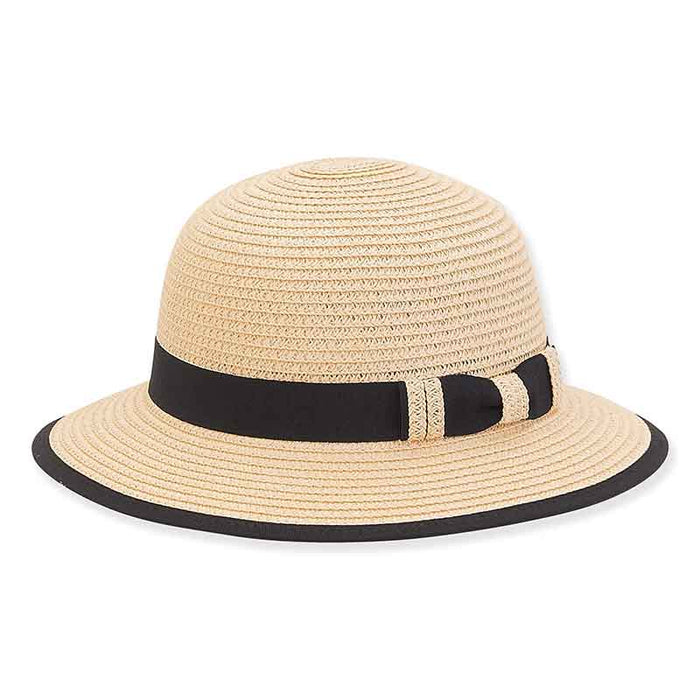 Petite Sun Hat with Ribbon and Straw Bow - Sunny Dayz™ Cloche Sun N Sand Hats HK384 Natural XS (53 cm)