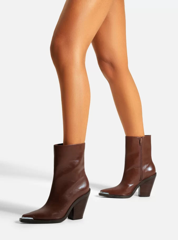 Peyton Leather Block Boot Booties FALL 24