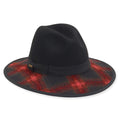 Plaid Brim Wool Felt Safari Hat - Adora® Hats Safari Hat Adora Hats AD1120B Black / Red