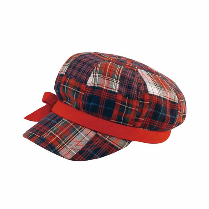 Plaid Cotton Newsboy Cap with Bow for Small Heads Cap MegaCI MC6570Y-RD Red Extra-Small (53 cm)