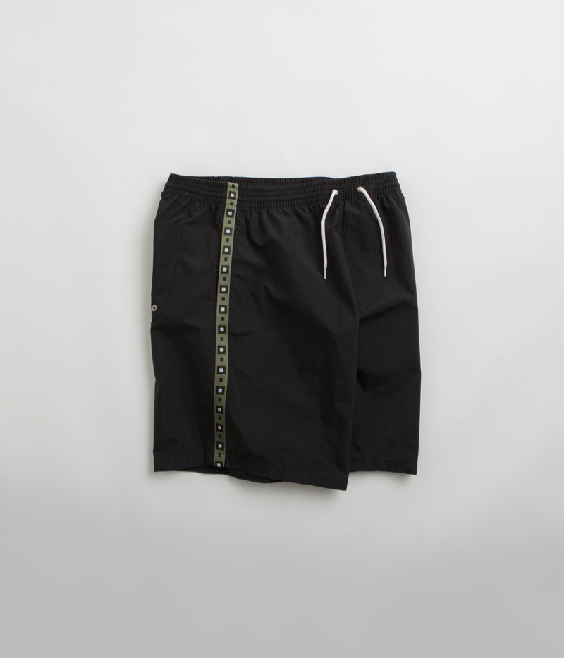 Polar Square Stripe Swim Shorts in Black and Jade Green